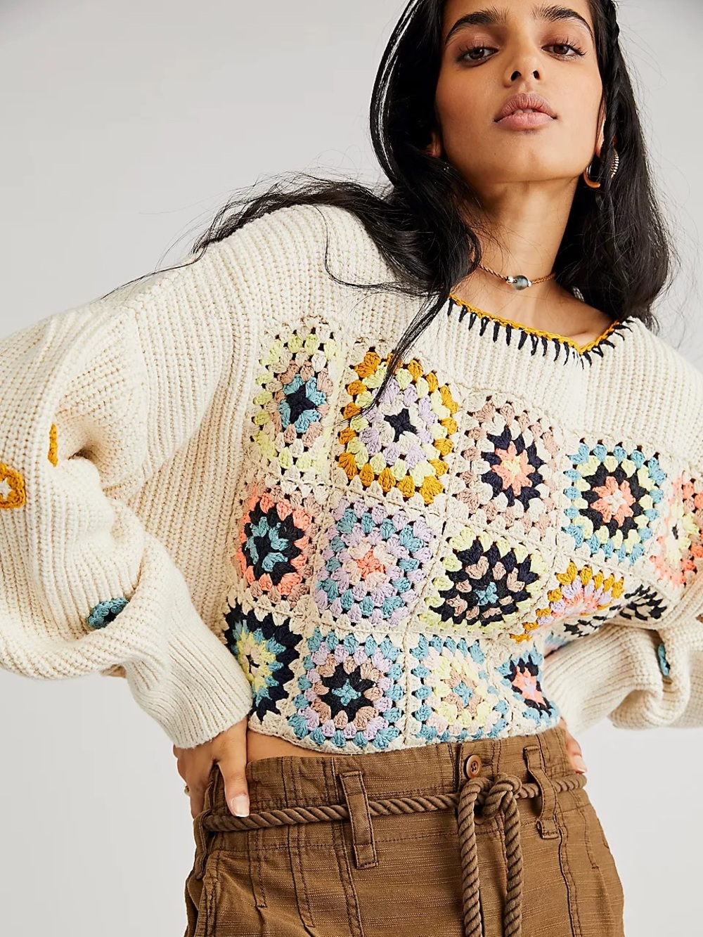 Free People Dahlia Crochet Pullover Size S
